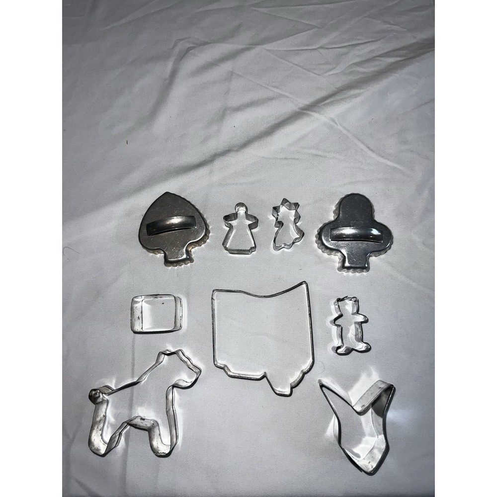 VTG Aluminum Cookie Cutter Lot 9pc Ohio State Teddy Bear Spade Club Dog Heart